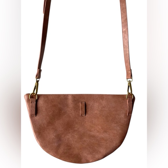 Anthropologie Half Moon Vegan Leather Crossbody Bag – Adjustable Strap – Brown